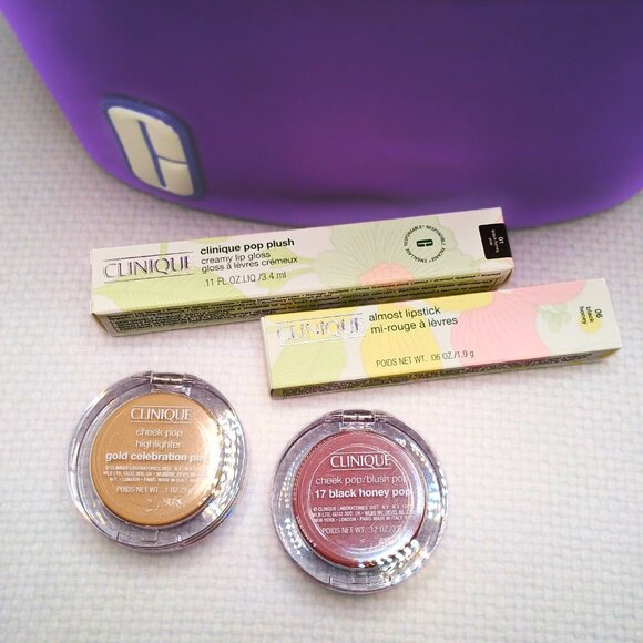 CLINIQUE Black Honey Makeup Bundle with Purple Bag Almost Lipstick Gloss Blush - Picture 6 of 10